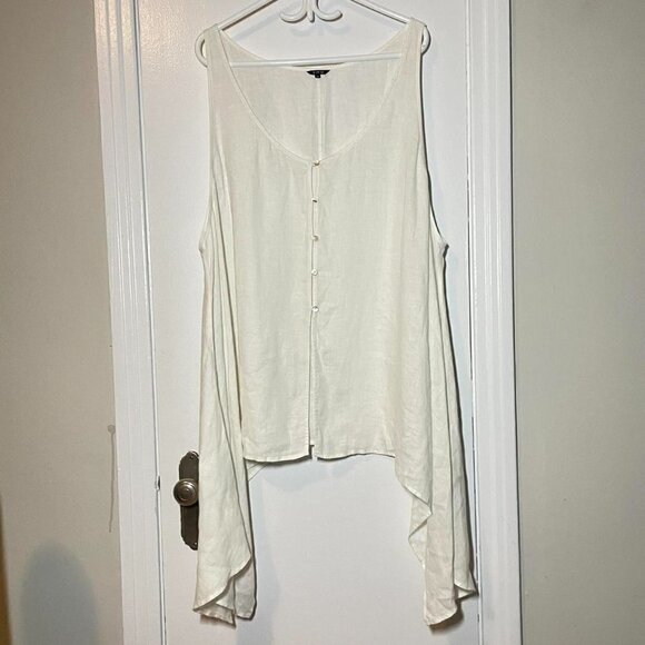 VIVID LINEN HANDKERCHIEF SLEEVELESS OFF WHITE TOP SIZE 3X - Picture 5 of 10
